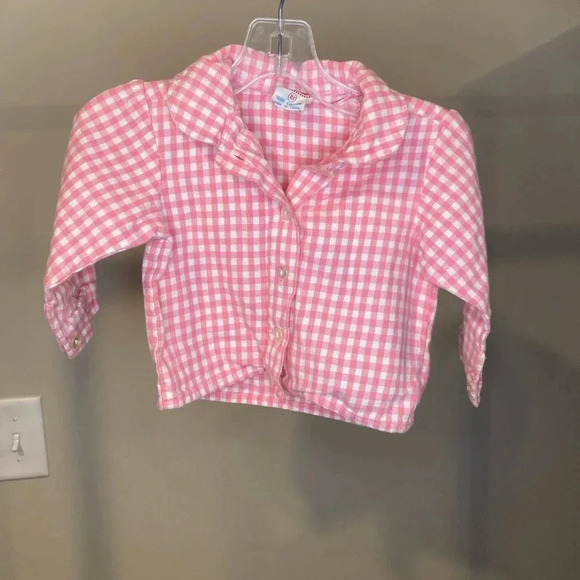 Vintage teal overalls. Size 18 months. Pink Checkered material inside and shirt - Picture 7 of 9